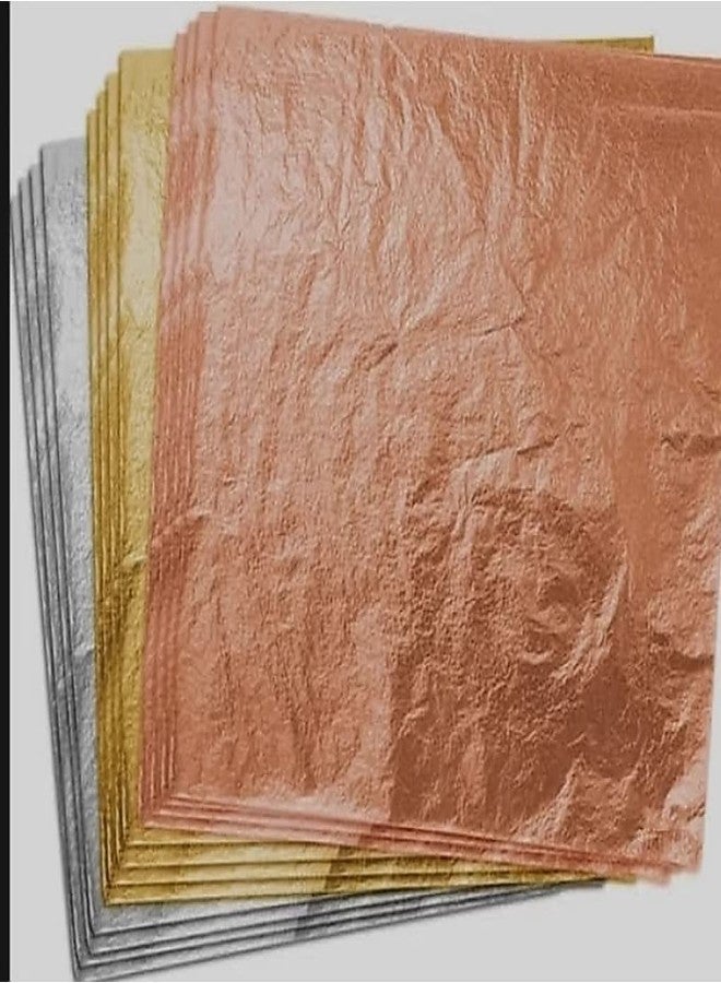 GSWC 300pc Metallic Gold FOILS Clarity FOILS Sheets Gliding FOILS Imitation Gold FOILS for DIYE,FRAM,Art & Craft,Furniture Decoration ETC (Gold+Silver+Copper 100 Each) 3.14" 3.15" - Image 2